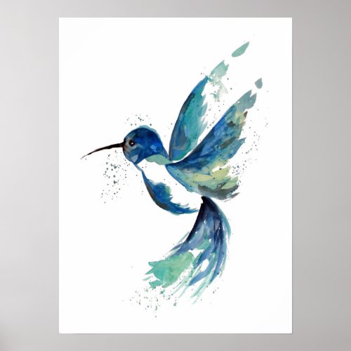 Blue Hummingbird Watercolor Poster