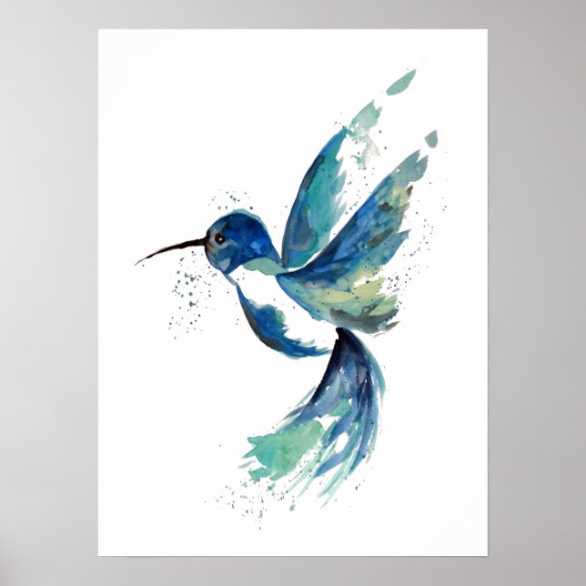 Blue Hummingbird Watercolor Poster (Front)