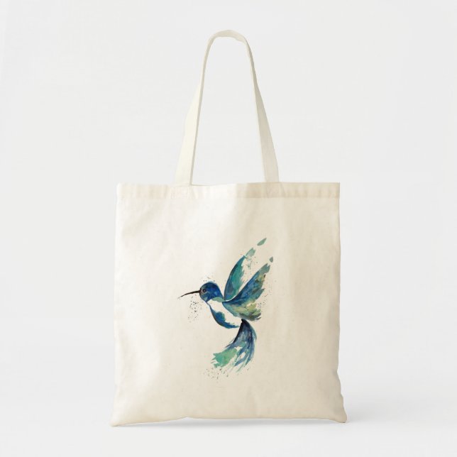 Blue Hummingbird Watercolor Tote Bag (Front)