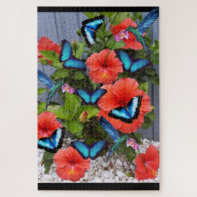 BLUE HUMMINGBIRDS AND BUTTERFLIES  puzzle (Vertical)