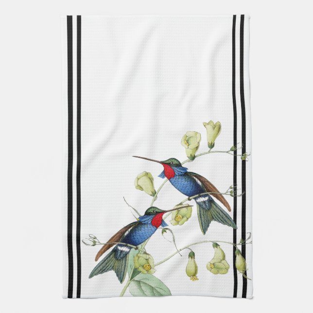 Blue Hummingbirds Animals Flowers Kitchen Towel (Vertical)
