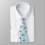 Blue hummingbirds with green flowers & leaves neck tie<br><div class="desc">Blue hummingbirds with green leaves and flowers seamless pattern on white background.</div>