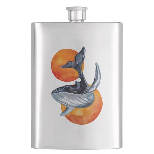 Blue Humpback Whale and golden Balls Flask