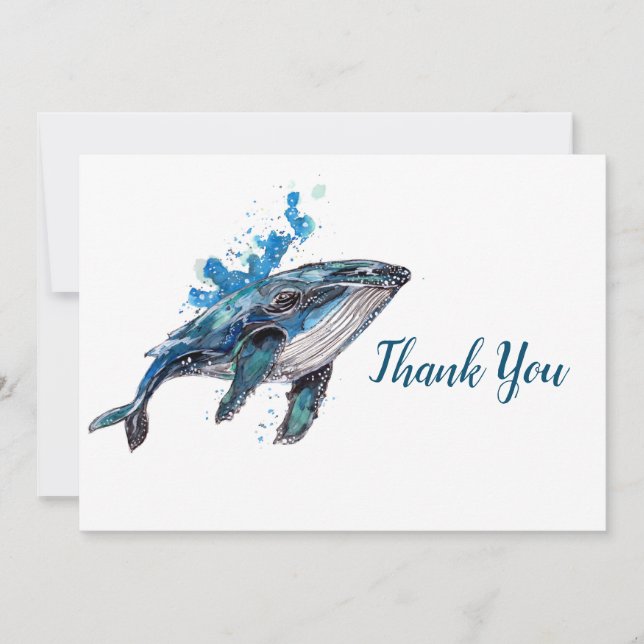 Blue Humpback Whale Thank You Card (Front)
