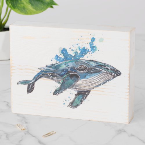 Blue Humpback Whale Wooden Box Sign