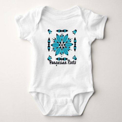 Blue Hungarian folk art floral motif Baby Bodysuit