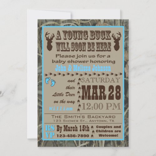 Blue Hunting Camo Baby Shower Invitations Card