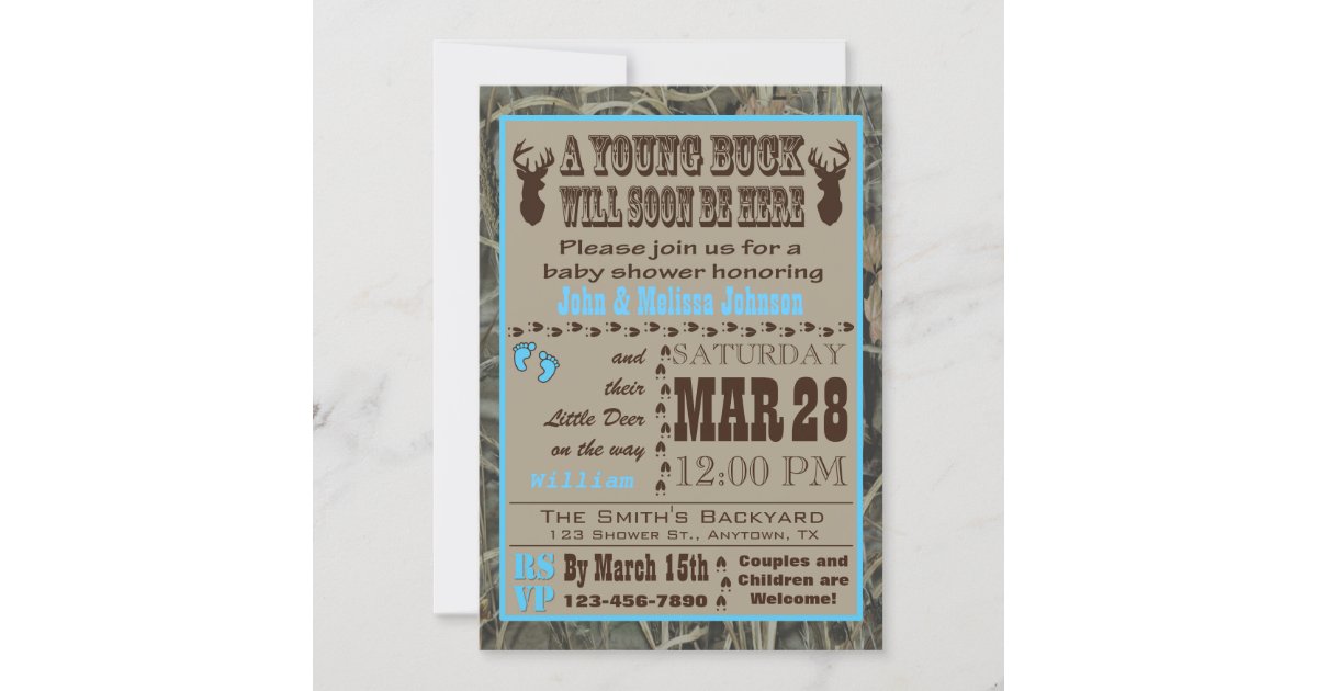 Blue Hunting Camo Baby Shower Invitations | Zazzle
