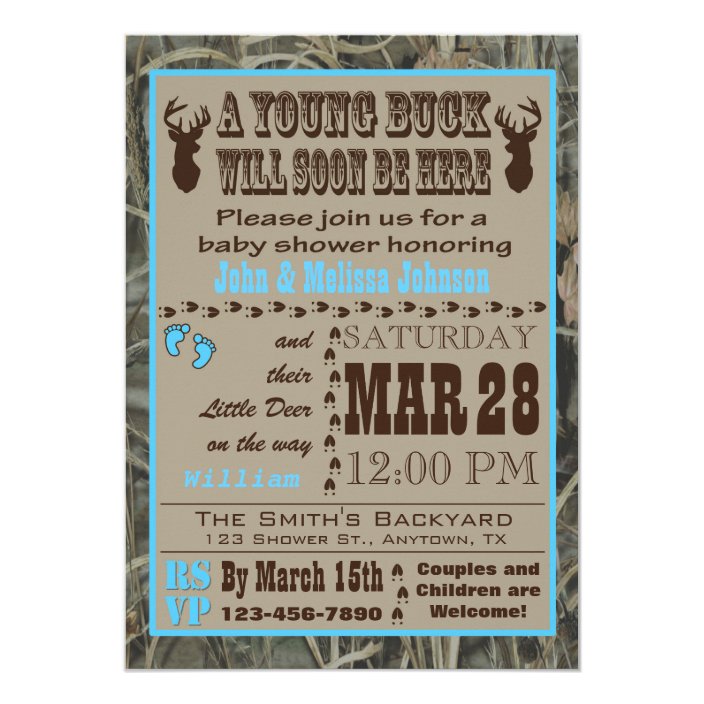 blue hunting camo baby shower invitations  zazzle