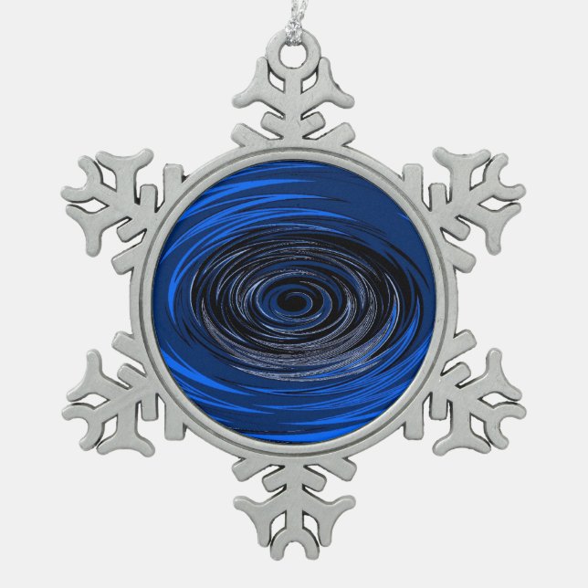 Blue Hurricane Snowflake Pewter Christmas Ornament (Front)