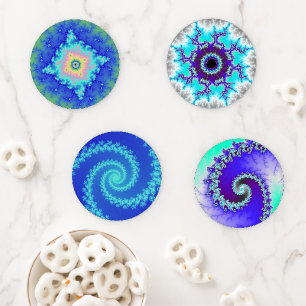 Blue Hurricane Spiral Fractals Coaster Set
