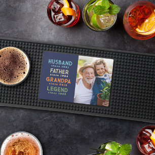 Blue Husband Father Grandpa Legend Photo Bar Mat