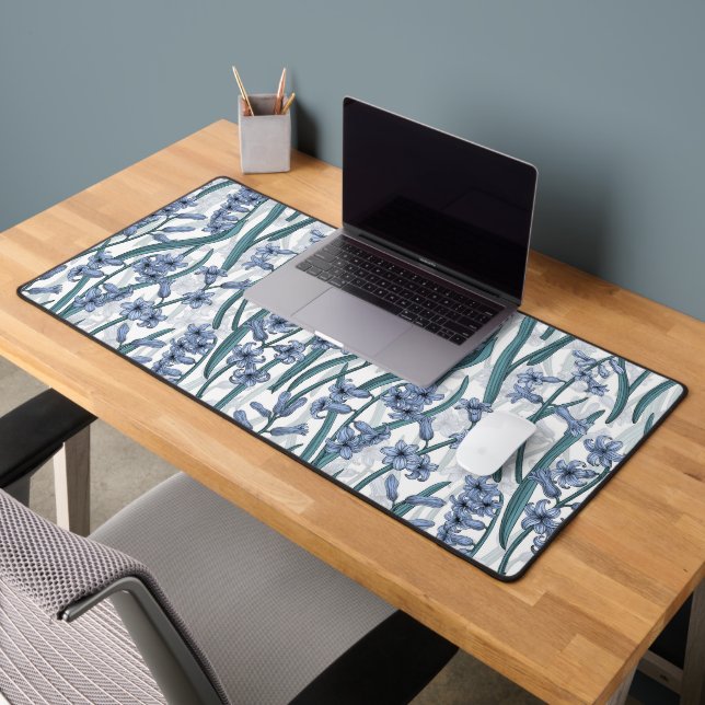 Blue Hyacinth flowers on white Desk Mat (Office 2)