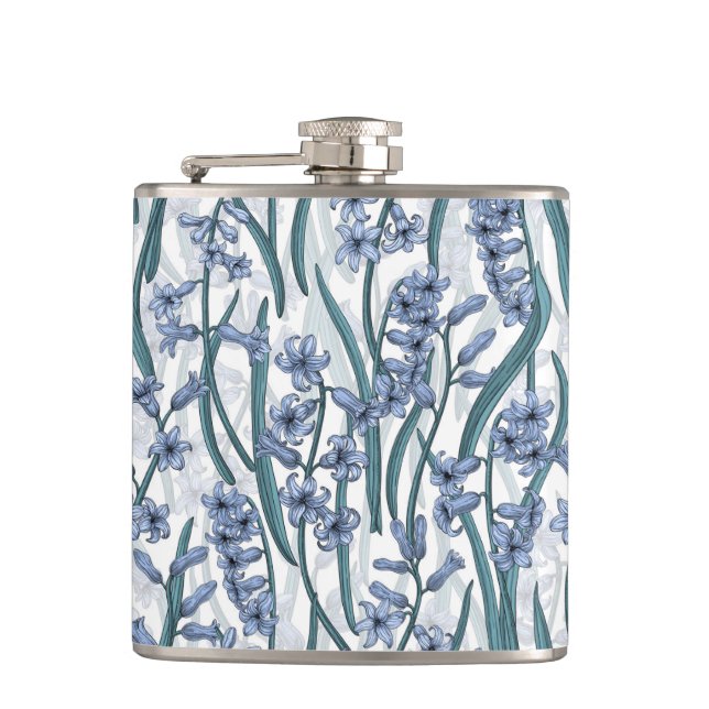 Blue Hyacinth flowers on white Flask (Front)