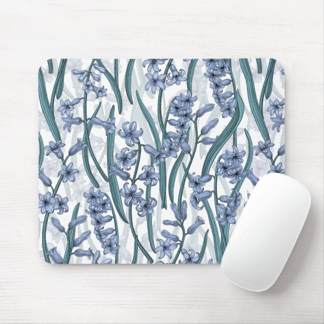 Blue Hyacinth flowers on white Mouse Pad (With Mouse)