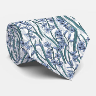 Blue Hyacinth flowers on white Neck Tie
