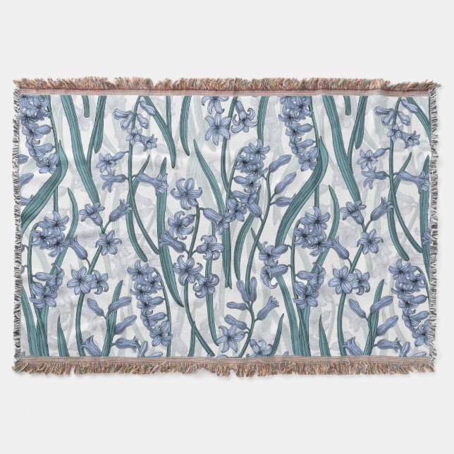 Blue Hyacinth flowers on white Throw Blanket (Front)