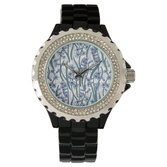 Blue Hyacinth flowers on white Watch (Front)