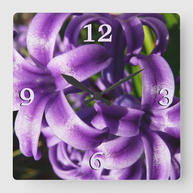 Blue Hyacinth I Spring Floral Square Wall Clock (Front)