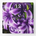 Blue Hyacinth I Spring Floral Square Wall Clock