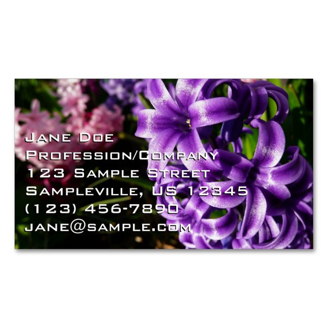 Blue Hyacinth II Spring Floral Business Card Magnet (Front)