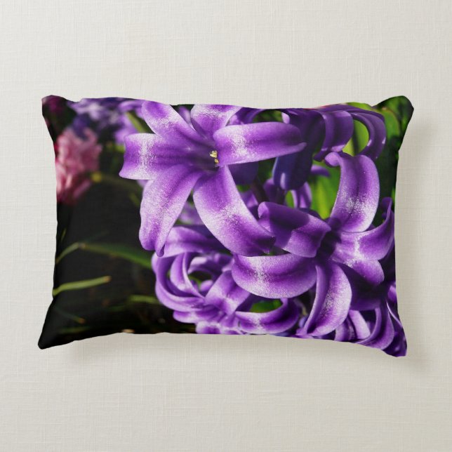 Blue Hyacinth II Spring Floral Decorative Pillow (Back)
