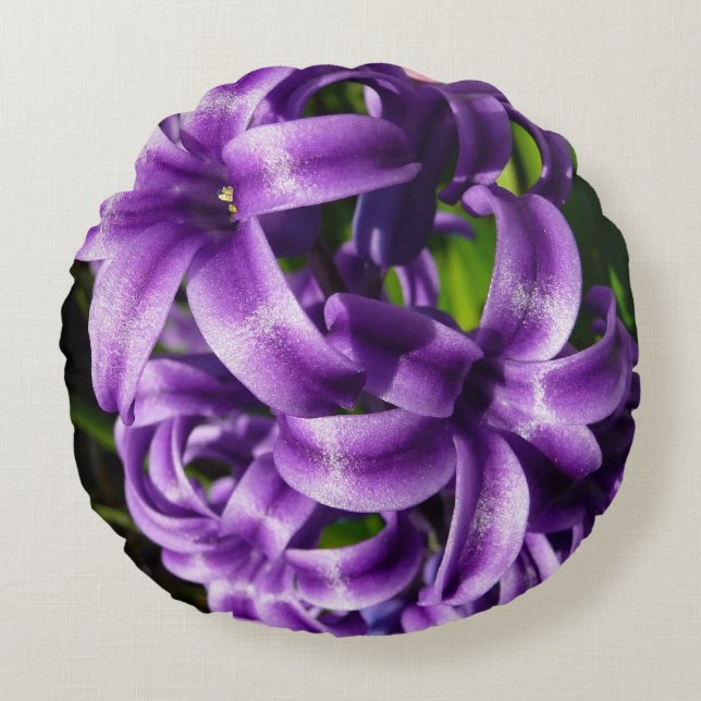 Blue Hyacinth II Spring Floral Round Pillow (Front)