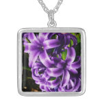 Blue Hyacinth II Spring Floral Silver Plated Necklace