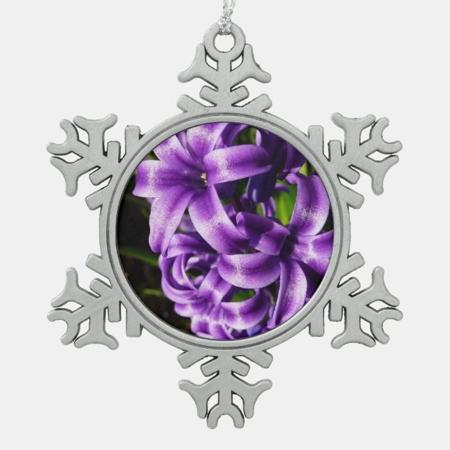 Blue Hyacinth II Spring Floral Snowflake Pewter Christmas Ornament (Front)