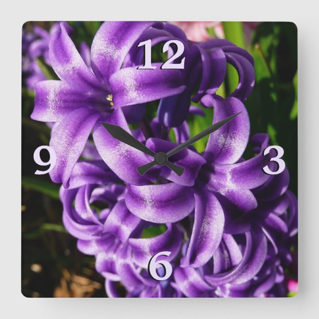 Blue Hyacinth II Spring Floral Square Wall Clock (Front)