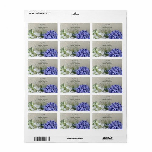 Blue hyacinth with white stock flowers label