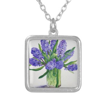 Blue Hyacinths Silver Plated Necklace by BridgemanStudio at Zazzle