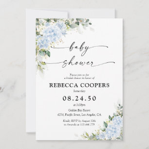 Blue Hydranga Floral Baby Shower Invitation