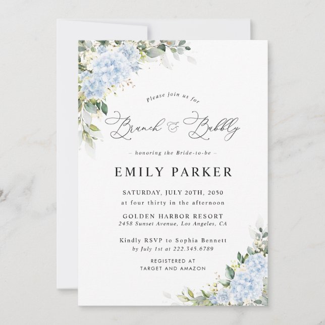 Blue Hydrange Floral Bridal Shower Invitation (Front)