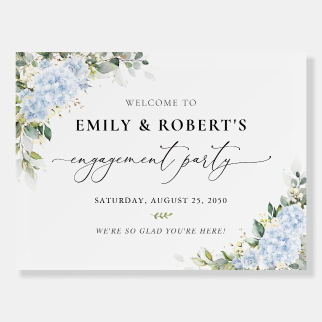 Blue Hydrange Floral Engagement Party Foam Boards (Front)