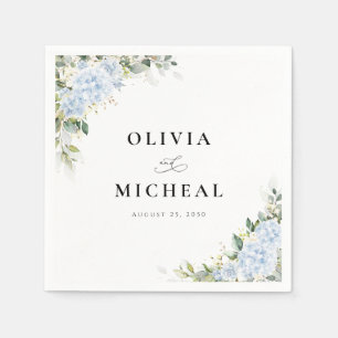 Blue Hydrange Floral Greenery Wedding Napkins