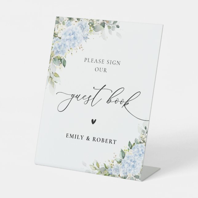 Blue Hydrange Floral Guest Book Sign (Front)