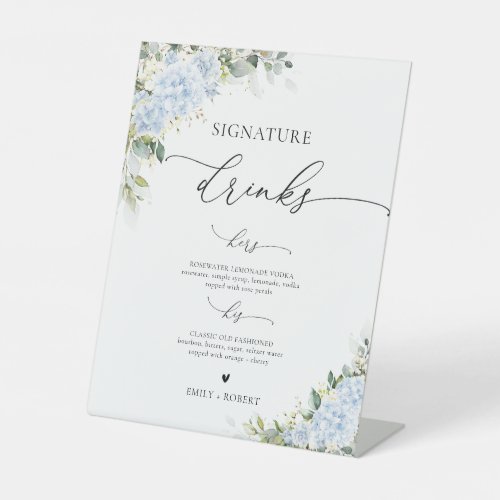 Blue Hydrange Floral Signature Drinks Sign