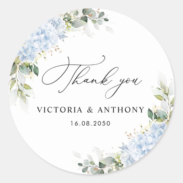 Blue Hydrange Floral Wedding Classic Round Sticker (Front)