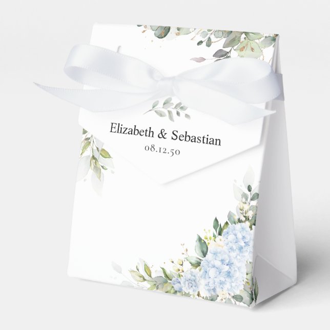 Blue Hydrange Floral Wedding Favor Box (Front Side)