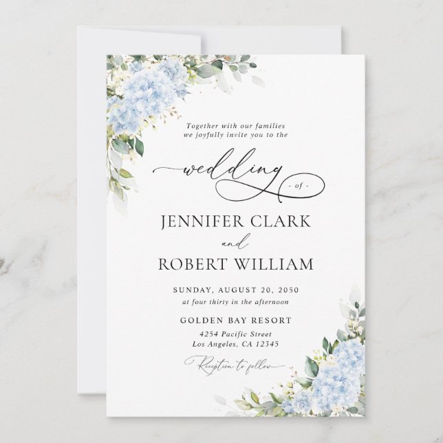 Blue Hydrange Floral Wedding Invitation (Front)