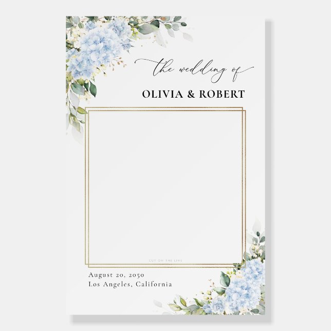 Blue Hydrange Floral Wedding Photo Prop Foam  Board (Front)