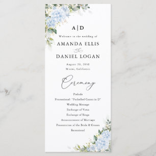 Blue Hydrange Floral Wedding Program