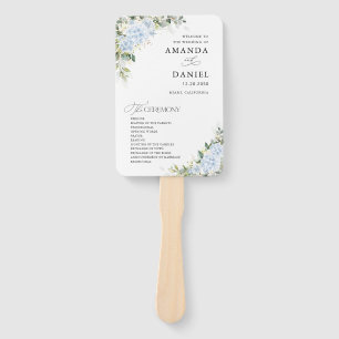 Blue Hydrange Floral Wedding Program Hand Fan
