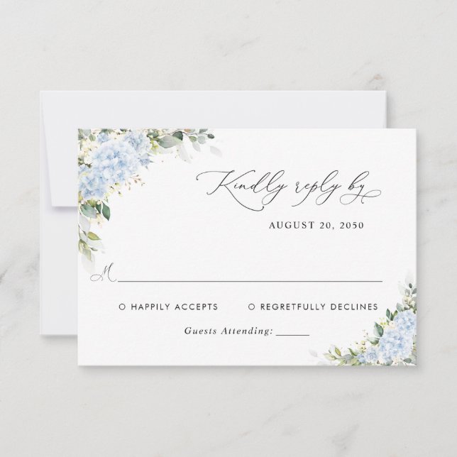 Blue Hydrange Floral Wedding RSVP Card (Front)