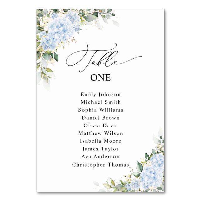 Blue Hydrange Floral Wedding Table Seating Chart  Number (Front)