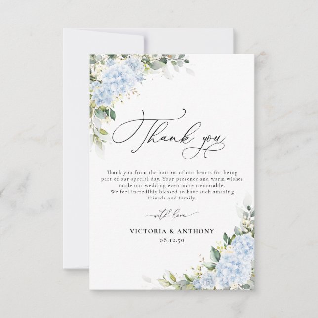 Blue Hydrange Floral Wedding Thank You Cards (Front)