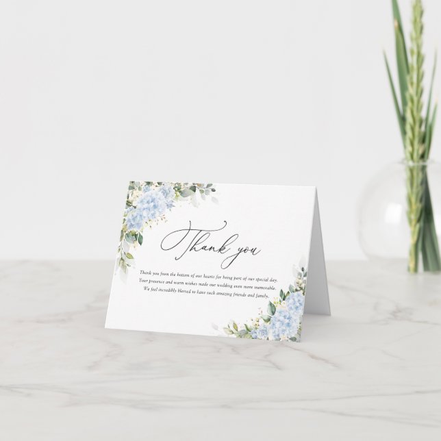 Blue Hydrange Floral Wedding Thank You Cards (Front)