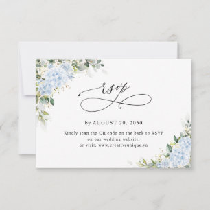 Blue Hydrange Floral Wedding Website QR Code RSVP Card