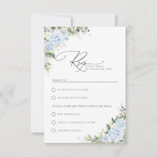 Blue Hydrange Floral Wedding With Meal Choice RSVP Card